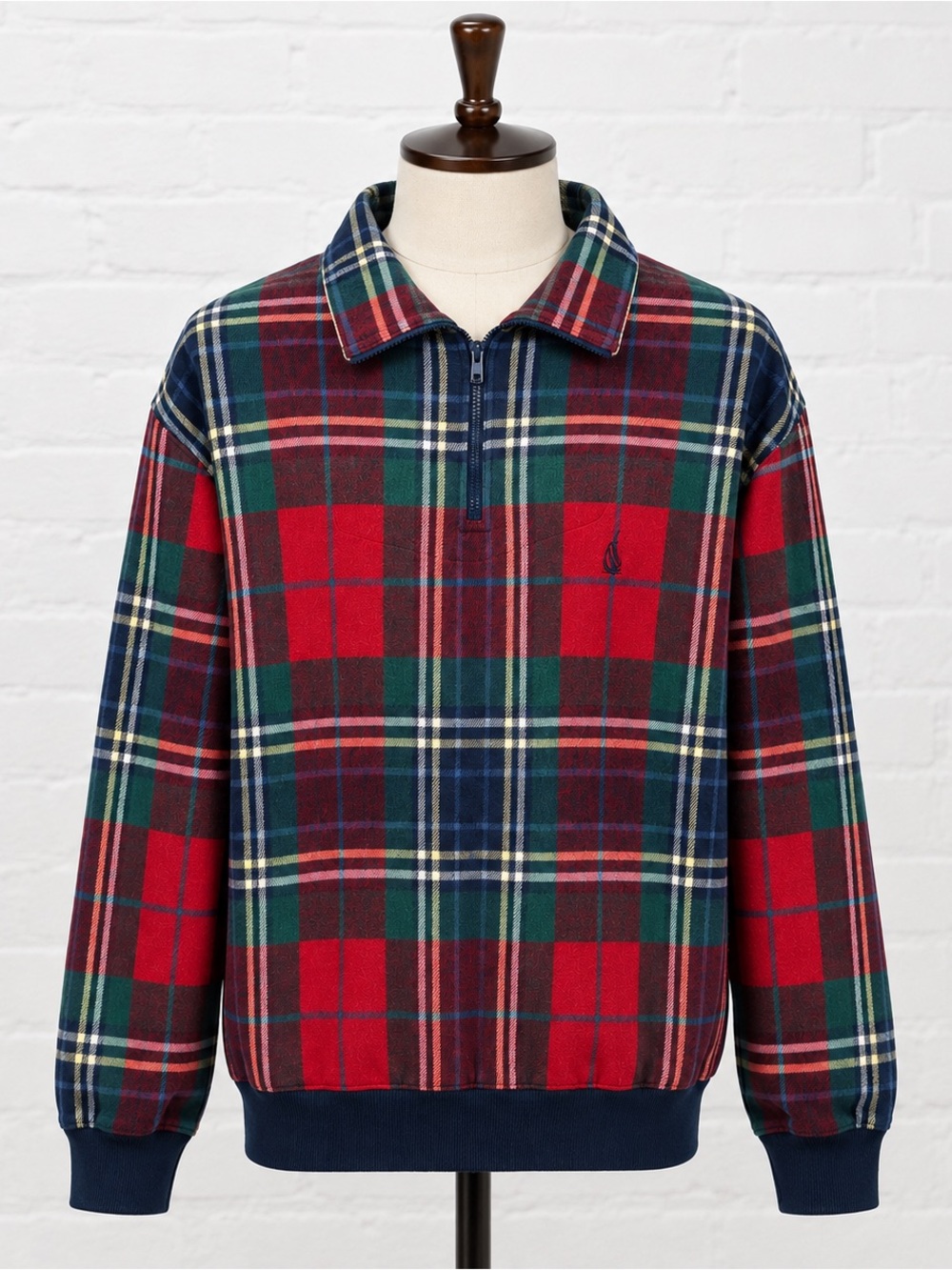 Nautica Plaid Quarter Zip Pullover 100% Cotton Tartan Preppy Men’s Small NWT